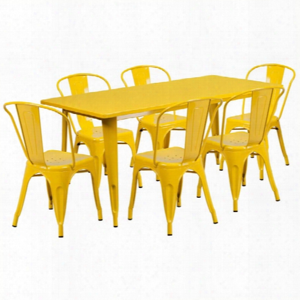 Flash Furniture 7 Piece Metal Dining Set In Yellow