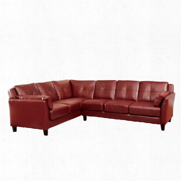 Furniture Of America Billie Faux Leather Tufted Sectional In Red