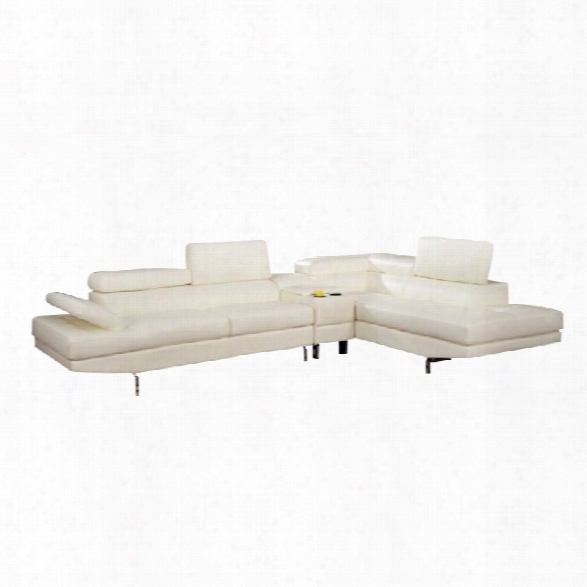 Furniture Of America Briana Contemporary Leather Sectional In White