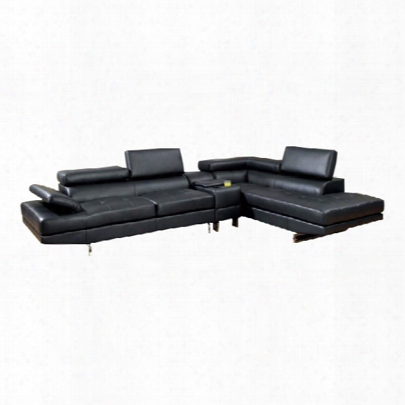 Furniture Of America Briana Contemporary Leather Sectional In Black