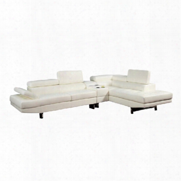 Furniture Of America Briana Leather Sectional With Console In White