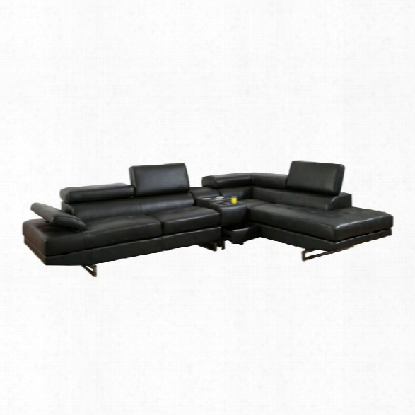 Furniture Of America Briana Leather Sectional With Console In Black