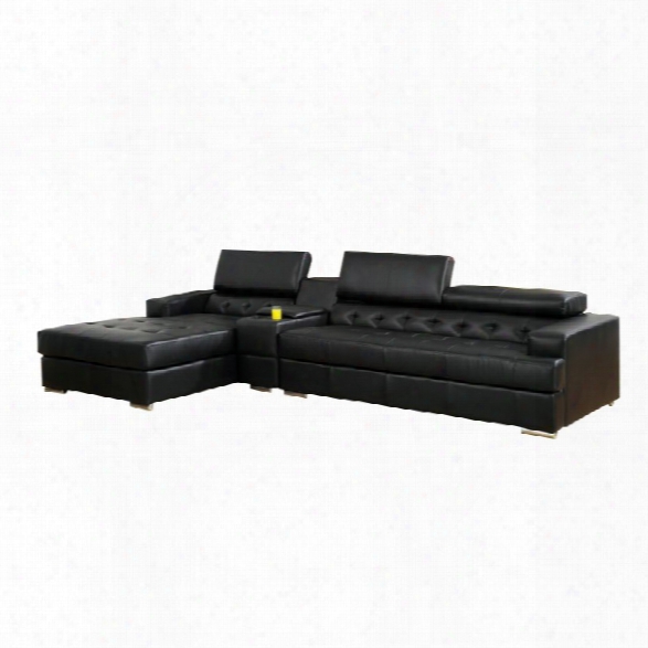 Furniture Of America Contreras 2 Piece Leather Sectional In Black