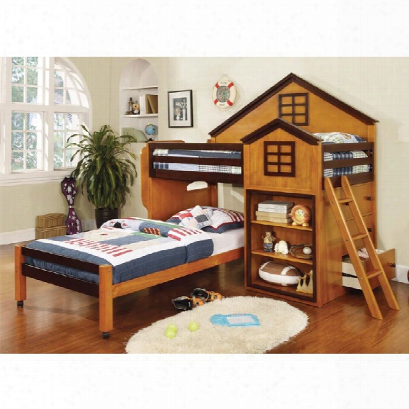 Furniture Of America Elwood Twin Over Twin Bunk Bed In Oak