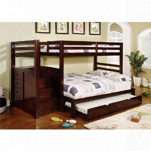 Furniture Of America Genny Twin Over Full Storage Bunk Bed In Dark Walnut