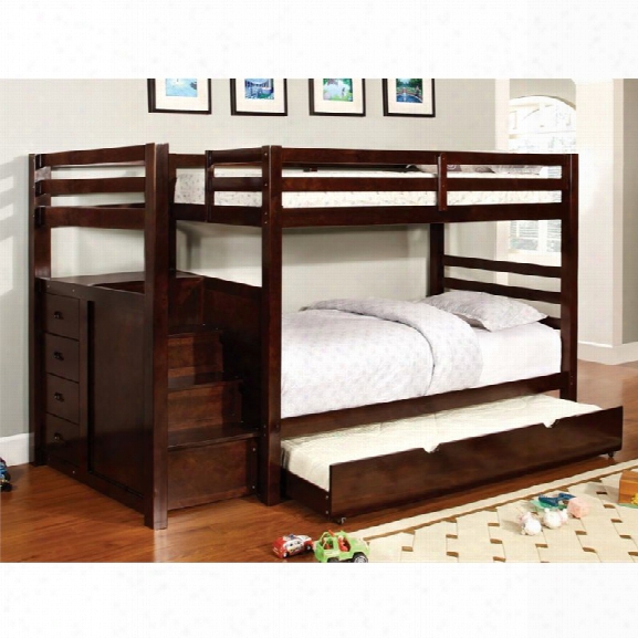Furniture Of America Genny Twin Over Twin Storage Bunk Bed In Dark Walnut