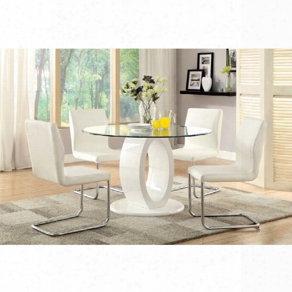 Furniture Of America Hugo 5 Piece Round Dining Set In White