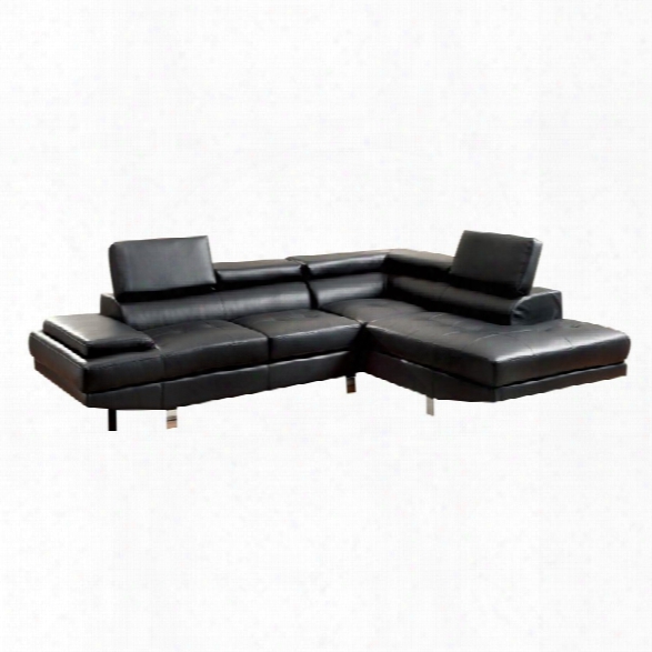 Furniture Of America Jetli Leather Tufted Sectional In Black