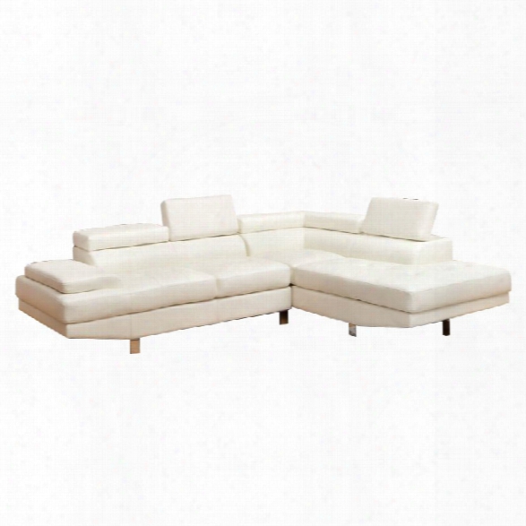 Furniture Of America Jetli Leather Tufted Sectional In White