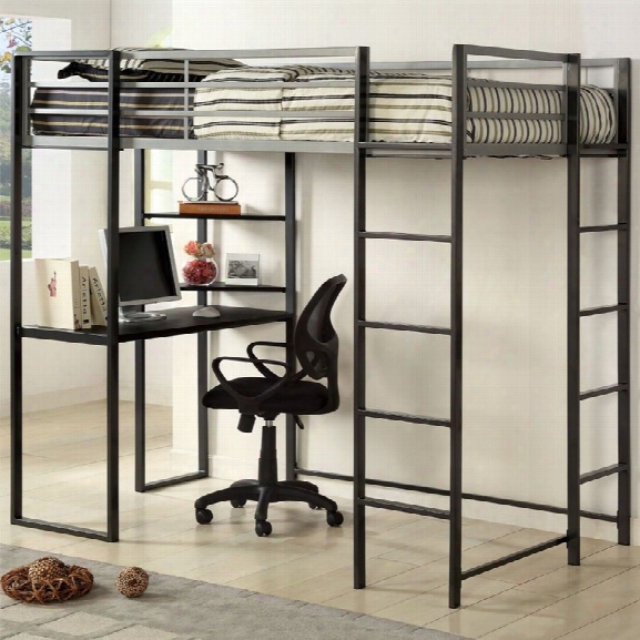 Furniture Of America Mattelius Twin Loft Bed In Silver And Gun Metal