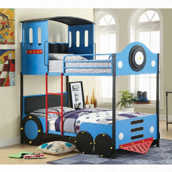 Furniture Of America Quinlan Twin Over Twin Train Bunk Bed In Blue