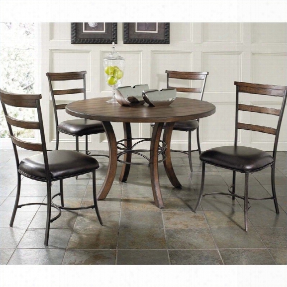 Hillsdale Cameron 5 Piece Round Wood Dining Set W/ Ladder Back Chairs