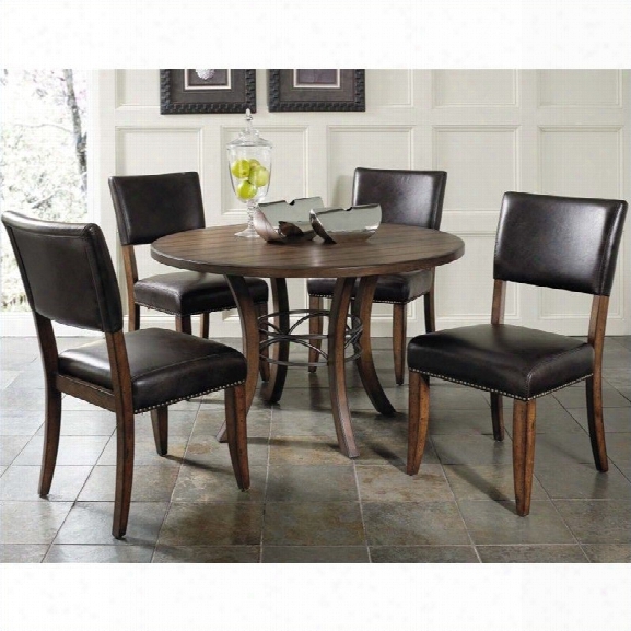 Hillsdale Cameron 5 Piece Round Wood Dining Set With Parson Chairs