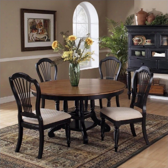 Hillsdale Wklshire 7 Piece Round Dining Table Set In Pine And Black