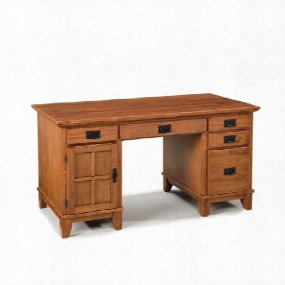 Home Styles Furniture Arts & Crafts Wood Pedestal Desk In Cottage Oak