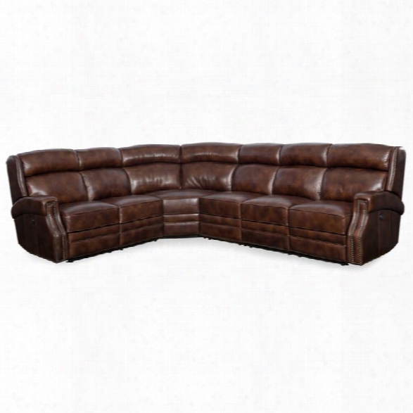 Hooker Furniture Carlisle 4 Piece Leather Power Sectional In Chocolate