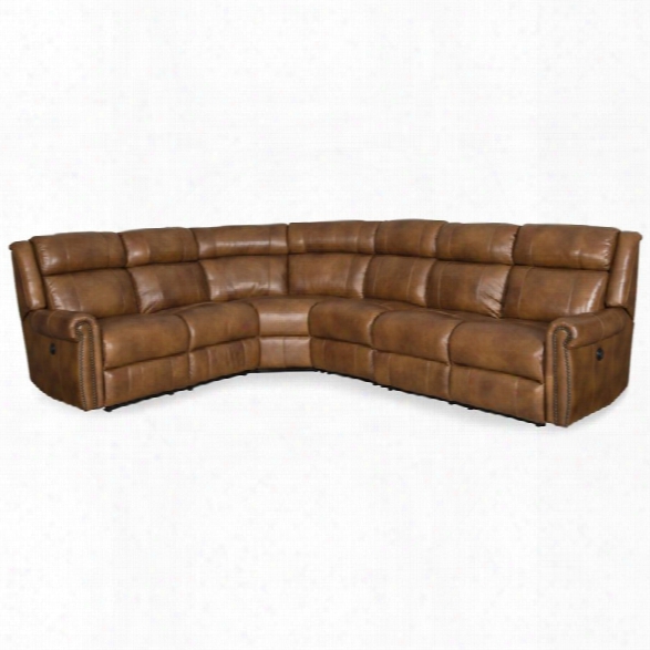 Hooker Furniture Esme 4 Piece Leather Power Sectional In Carmel