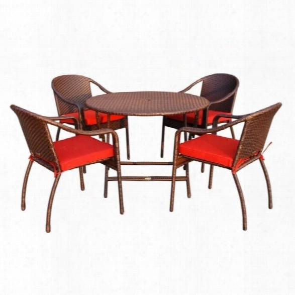 Jeco 5 Piece Wicker Table Dining Set In Red