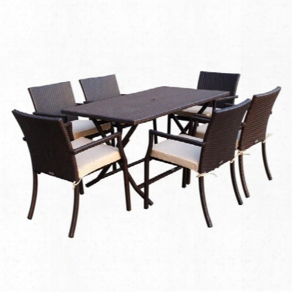 Jeco 7 Piece Wicker Buffet Table Set In Tan