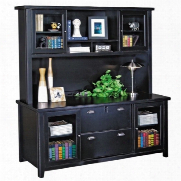 Kathy Ireland Home By Martin Tribeca Loft Black Credenza With Hutch With Sliding Doors