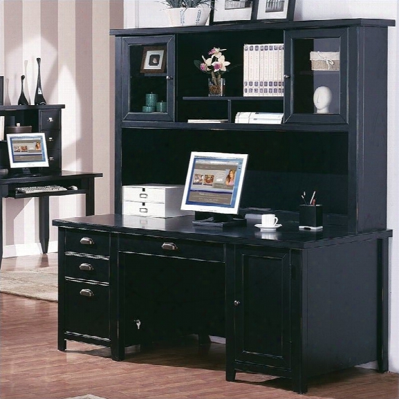 Kathy Ireland Home By Martin Tribeca Loft Double Pedestal Desk With Hutch In Black