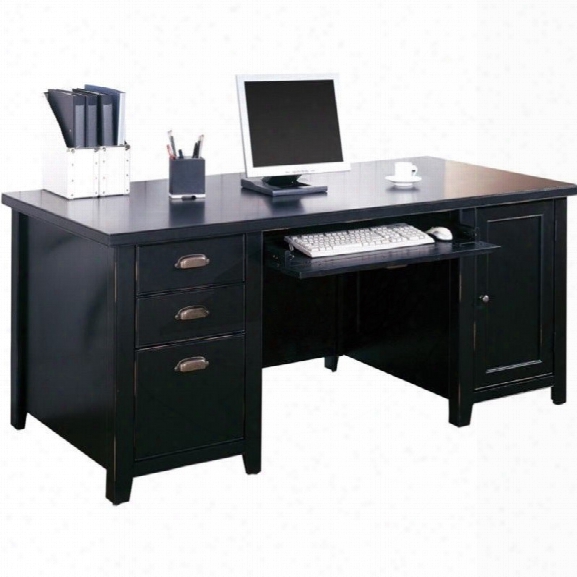 Kathy Ireland Home By Martin Tribeca Loft Double Pedestal Wood Computer Desk In Black