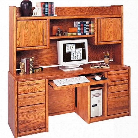 Martin Furniture Contemporary Computer Credenza With Hutch In Medium Oak