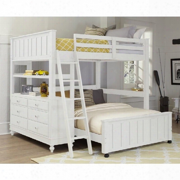 Ne Kids Lake House Full Loft With Full Lower Bed And Shelf In White