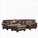 Ashley Nesbit 3 Piece Left Leather Sectional with Ottoman in Antique