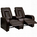 Flash Furniture 2 Seat Leather Reclining Home Theater Seating in Brown