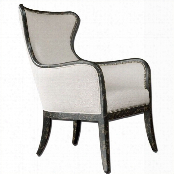 Uttermost Sandy Sandy White Fabric Wingback Arm Chair In Black
