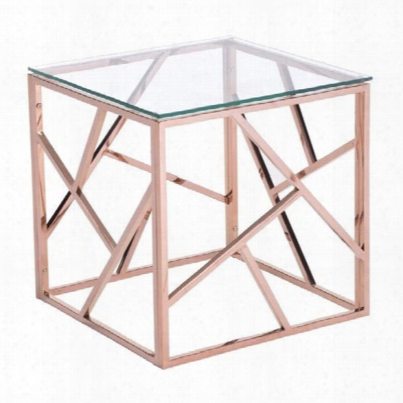 Maklaine Glass End Table In Rose Gold