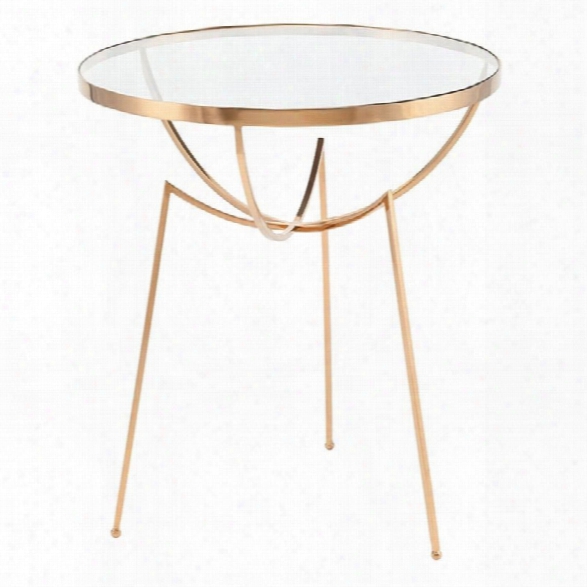 Maklaine Round Glass Top End Table In Brass