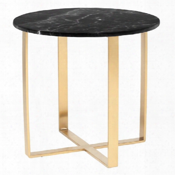 Maklaine Round Mar Ble Top End Table In Gold And Black