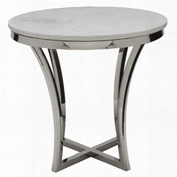 Nuevo Aurora Round Marble Top End Table In Silver And White