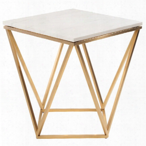 Nuevo Jasmine Square Marble Top End Tabe In Gold And White