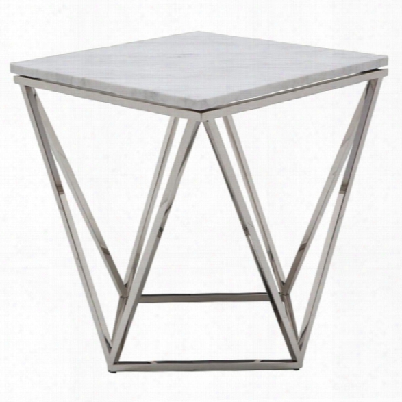 Nuevo Jasmine Square Marble Top End Table In Silver And White