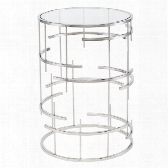 Nuevo Tiffany Round Glass Top End Table In Silver