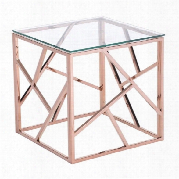 Zuo Cage Glass End Table In Rose Gold