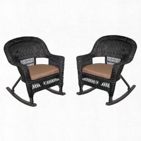 Jeco Wicker Chair In Black With Brown Cushion (set Of 4)