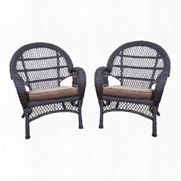 Jeco Wicker Chair In Espresso With Brown Cushion (set Of 4)