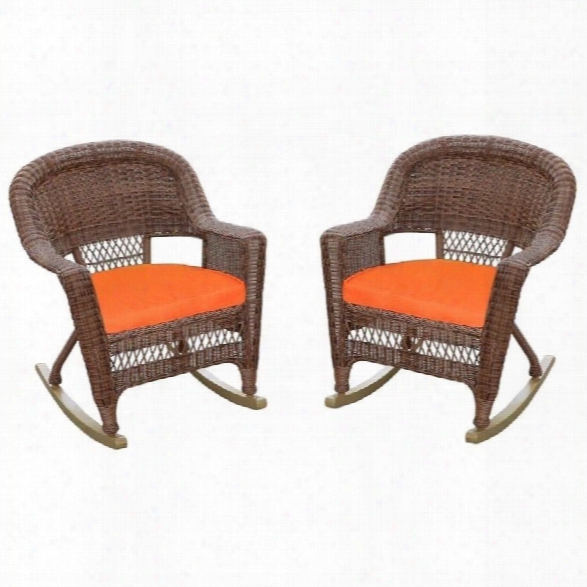 Jeco Wicker Chair In Honey With Orange Cushion(set Of 4)