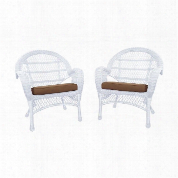 Jeco Wicker Chair In White With Brown Cushion (set Of 4)