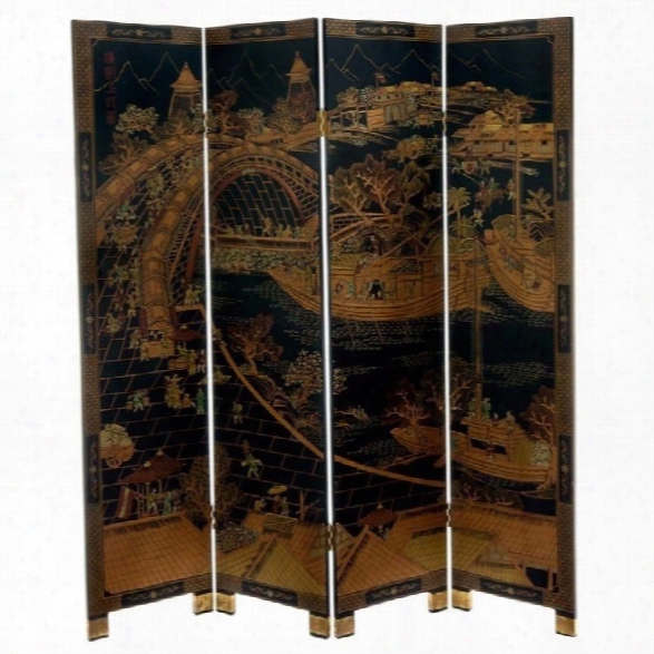 Oriental Furniture 6' Tall Ching Ming Festival Screen In Black