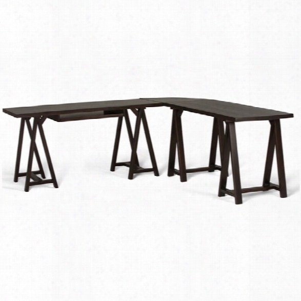 Simpli Home Sawhorse L-shaped Home Office Desk In Dark Chestnut Brown