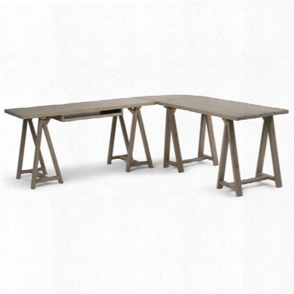 Simpli Home Sawhorse L-shaped Home Office Desk In Distressed Gray