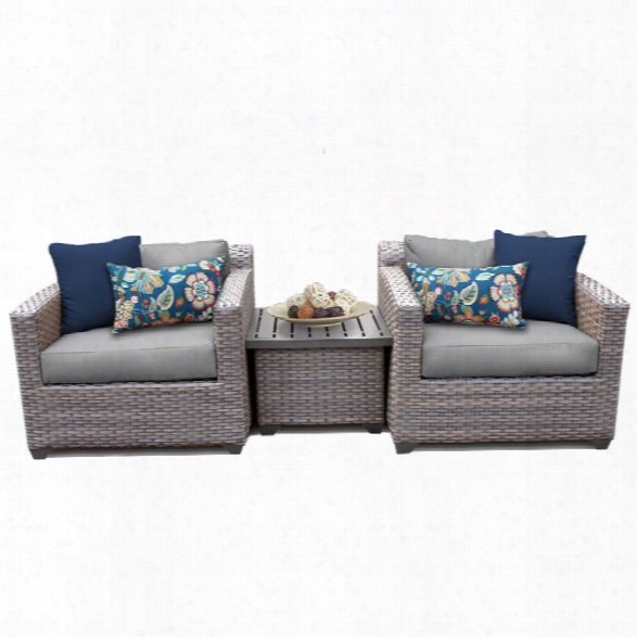 Tkc Florence 3 Piece Patio Wicker Conversation Set In Gray