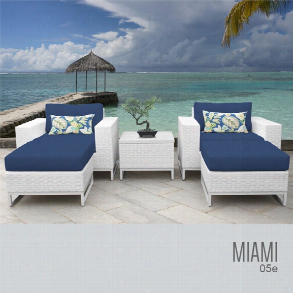 Tkc Miami 5 Piece Patio Wicker Conversation Set In Navy