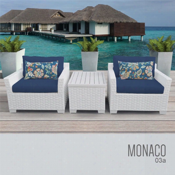 Tkc Monaco 3 Piece Patio Wicker Conversation Regulate In Blue