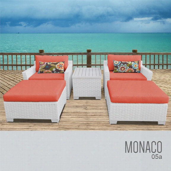 Tkc Monaco 5 Piece Patio Wicker Conversation Set In Orange